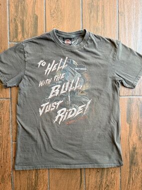 Harley Davidson Singapore “To Hell With The Bull Just Ride” T-shirt Size L Gray